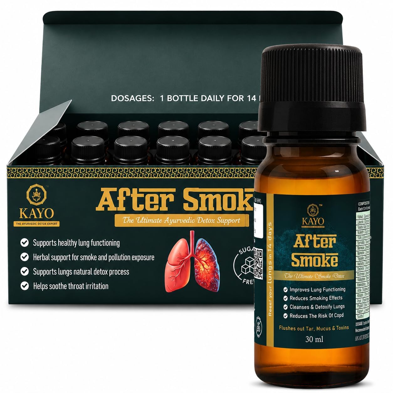 KAYO After Smoke Ayurvedic Lung Detox Shots | Helps Cleanse Lungs & Reduce Smoking, Pollution Effects | Supports Lung Function & Respiratory Health (14 * 30 ml)-picture-12