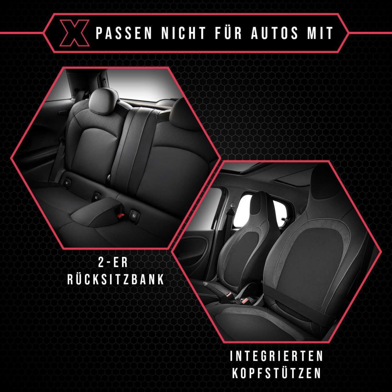 3er Set Autositzbezüge PKW universal | Auto Sitzbezüge Polyester Grau für Airbag geeignet | für Vordersitze und Rückbank | 1+1 Autositze vorne und 1 Sitzbank hinten teilbar 2 Reißverschlüsse