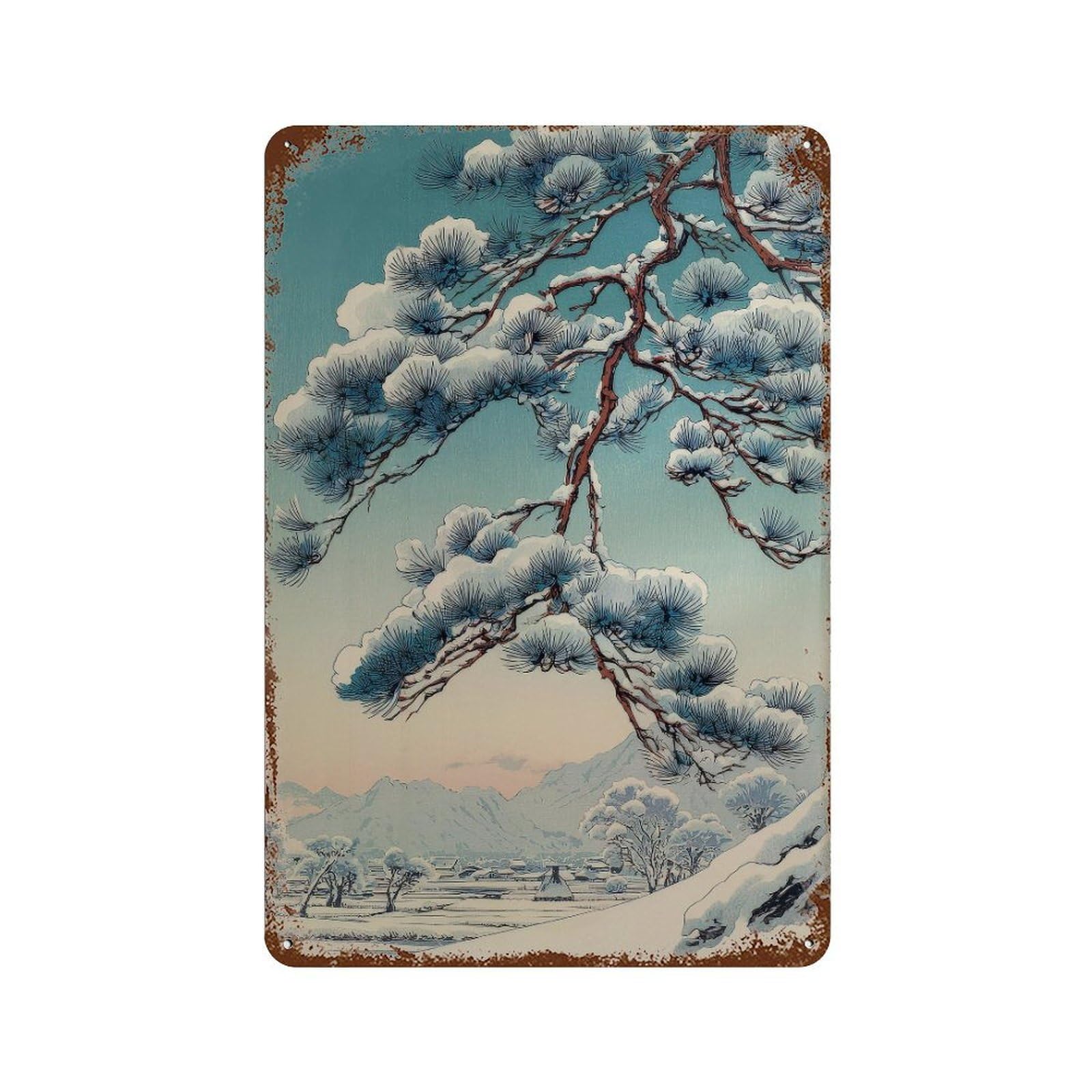 xiaoxiaoshen Snowy Pine Tree. Japanese Ukiyo Wall Decor Art Metal Tin Poster Modern Home Decor Art Home Bar Shop Decorations Vintage Sign 30x20cm