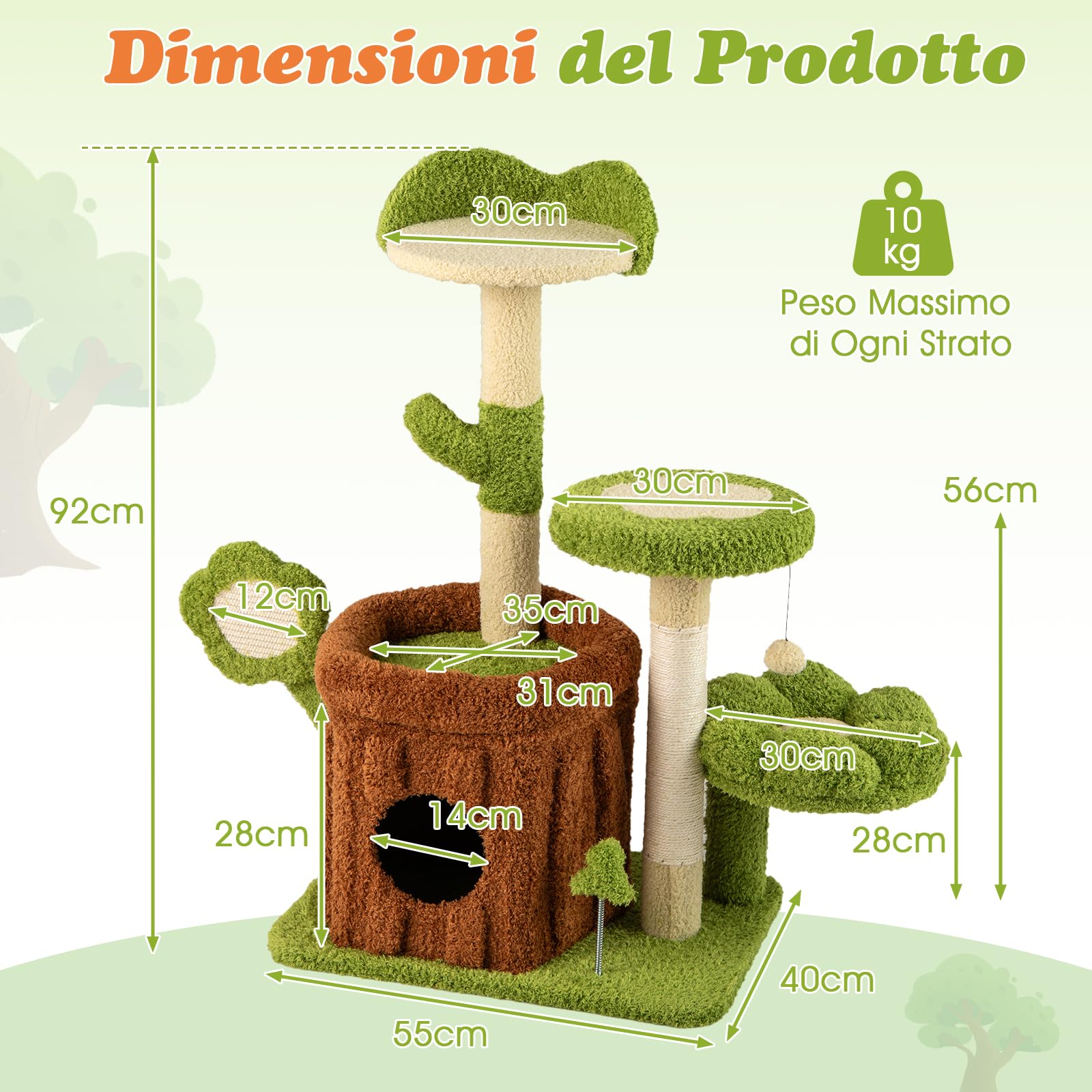 GYMAX Torre Albero per Gatti da Interno, Gioco Multi-Livello per Animali con Piattaforma, Condominio, Tavolette per Graffiare a Petalo, Pali Graffianti in Sisal, Palline Pendenti