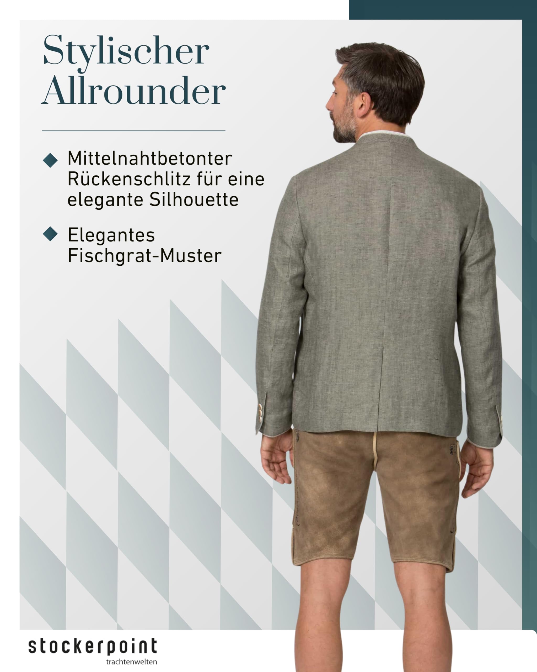 Stockerpoint Herren Trachtensakko Adriano I Größen 44-60 I Traditionelles & hochwertiges Sakko mit Rückenschlitz I Perfekt für Trachten & Festlichkeiten