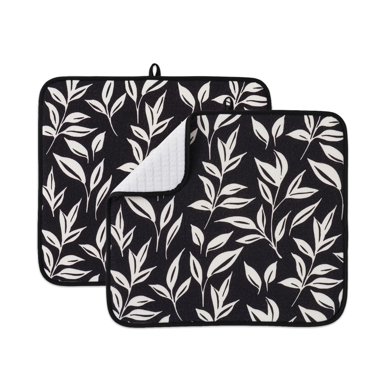 FRESHMINT Printed Dish Drying Mats for Kitchen Counter 2 Pack Absorbent Reversible Drying Mats Microfiber Kitchen Countertop Protector Dishes Drying