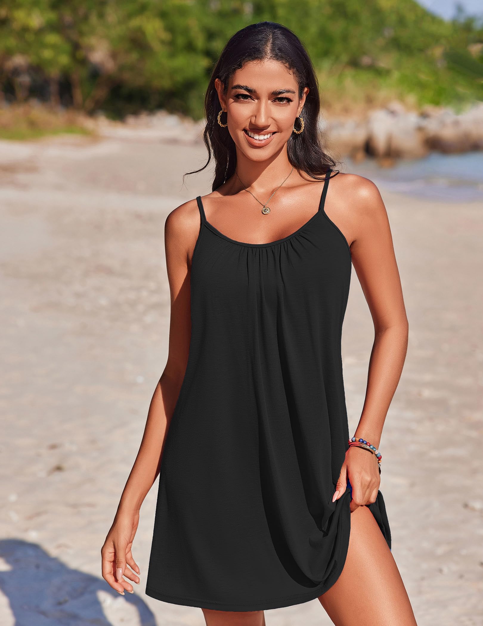 AI'MAGE Copricostume da bagno da donna con spalline sottili, copricostume da bagno da spiaggia copricostume da bagno con collo a pieghe S-XXL