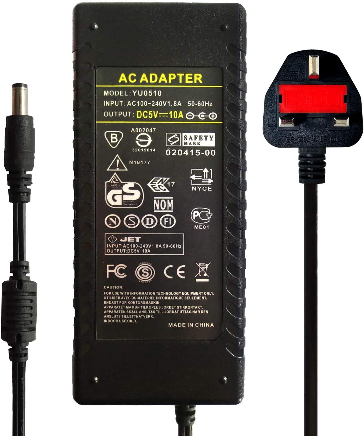 Tesfish 5V 10A Power Adapter Supply Converter 50W 5.5x2.1/2.5mm for WS2801 WS2811 WS2812 WS2812B LED Strip Lights / Controller / Wireless Router