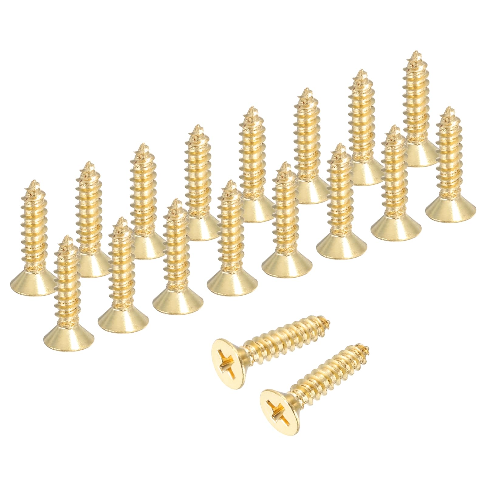 sourcing map Brass Phillips Wood Screws, M5 x 20mm Brass Phillips Flat Wood Screws Self-Tapping Furniture Connector for Door Hinges, Wood Crafts and DIY Projects,(Gold Tone, Pack of 18)