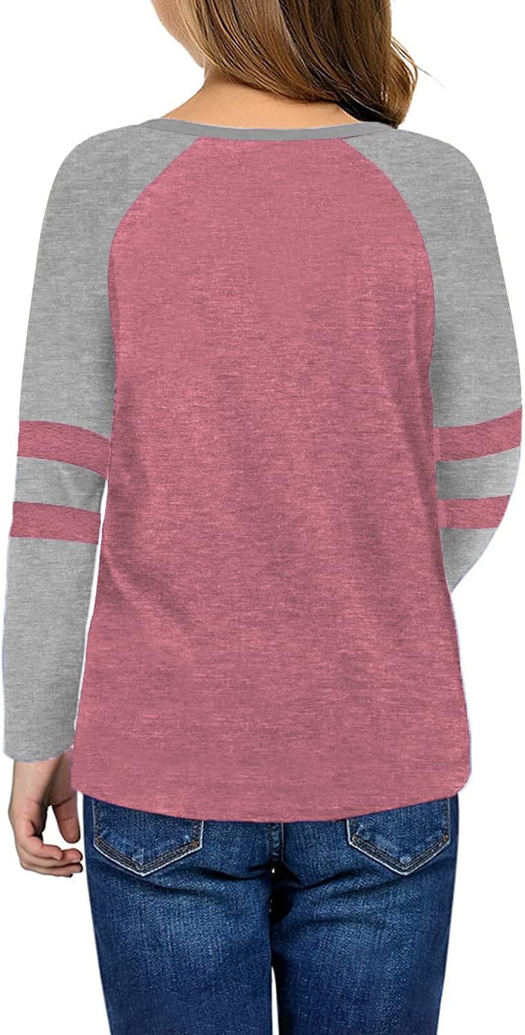 Girls Shirts for 6-13 Years Long Sleeve Raglan Crewneck Tops with Pocket - Image 3