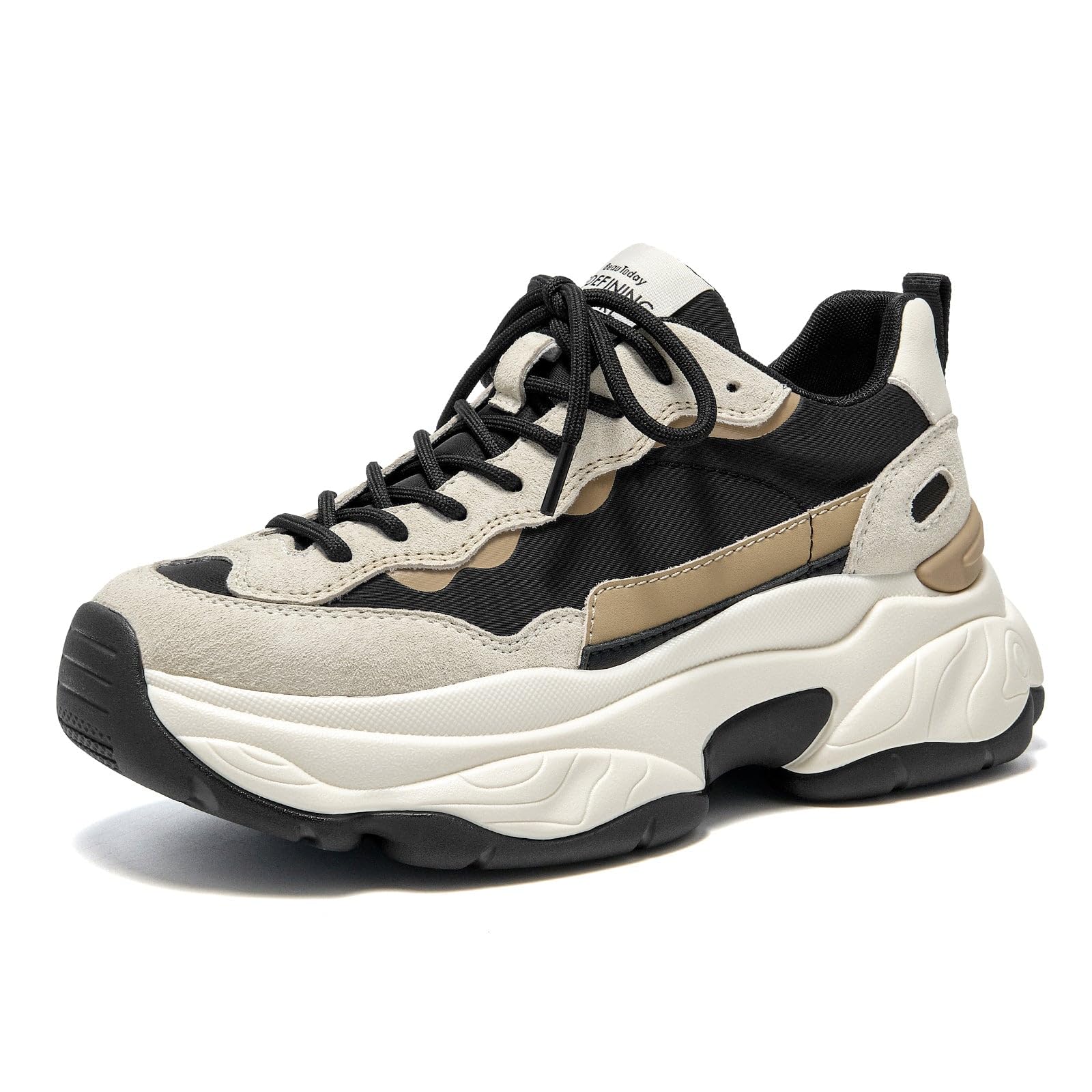 BEAU TODAY Womens Chunky Sneakers, Chunky Shoes for Women, Lace up Comfortable Fashion Dad Sneaker