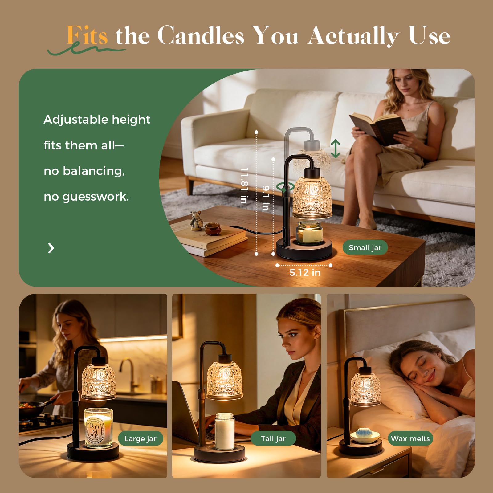 Candle Warmer Lamp with Timer Dimmer, Adjustable Height Wax Melt Warmer for Jar Candles, Housewarming Gift, Birthday Mother's Day Valentines Gifts for Women Mom Sister Wife Bedroom New Home Room Decor — view 5