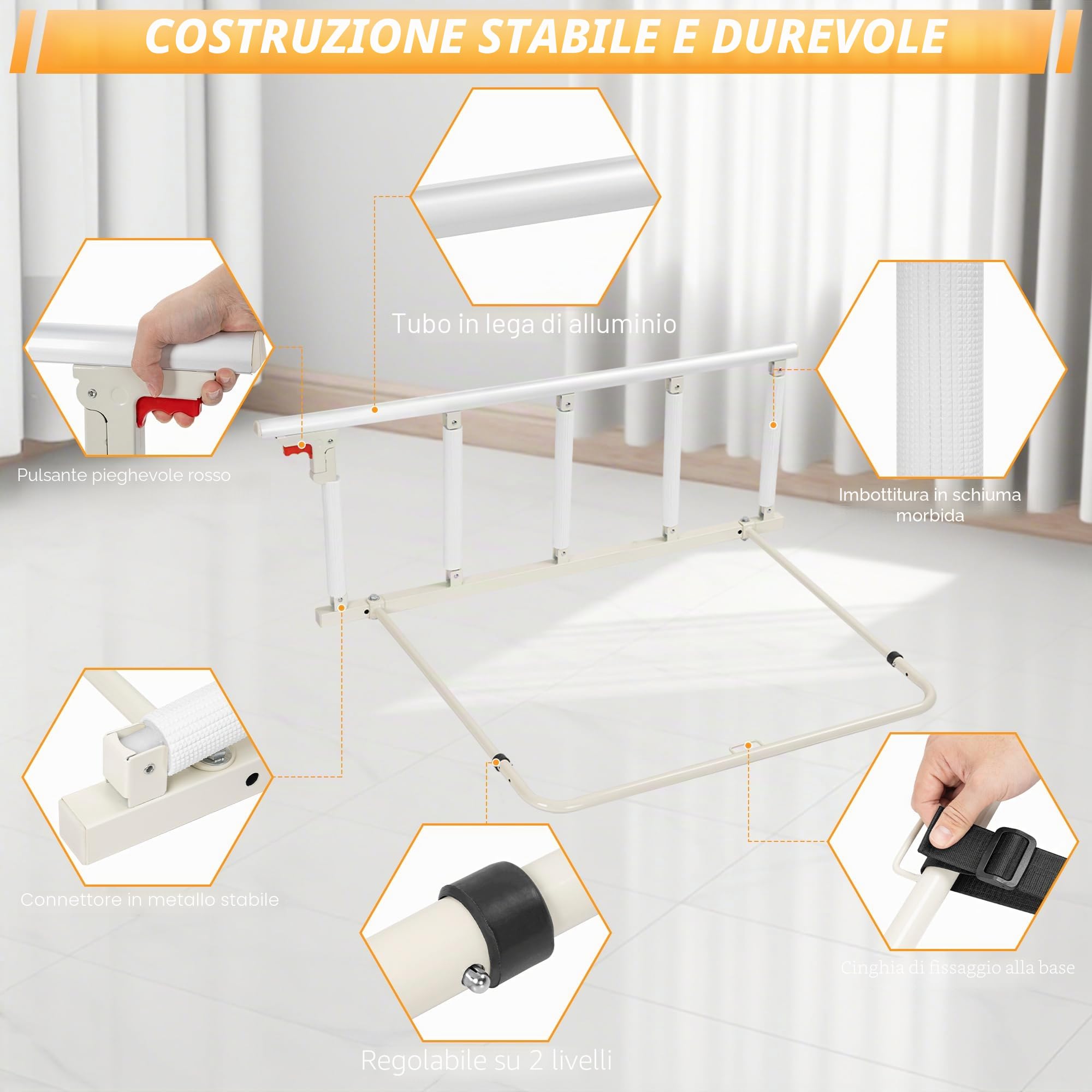 Sponda pieghevole per letto per adulti anziani – Sponda di sicurezza regolabile con maniglia di assistenza, protezione anti-caduta per anziani, pazienti in gravidanza e post-operatoria, adatta per