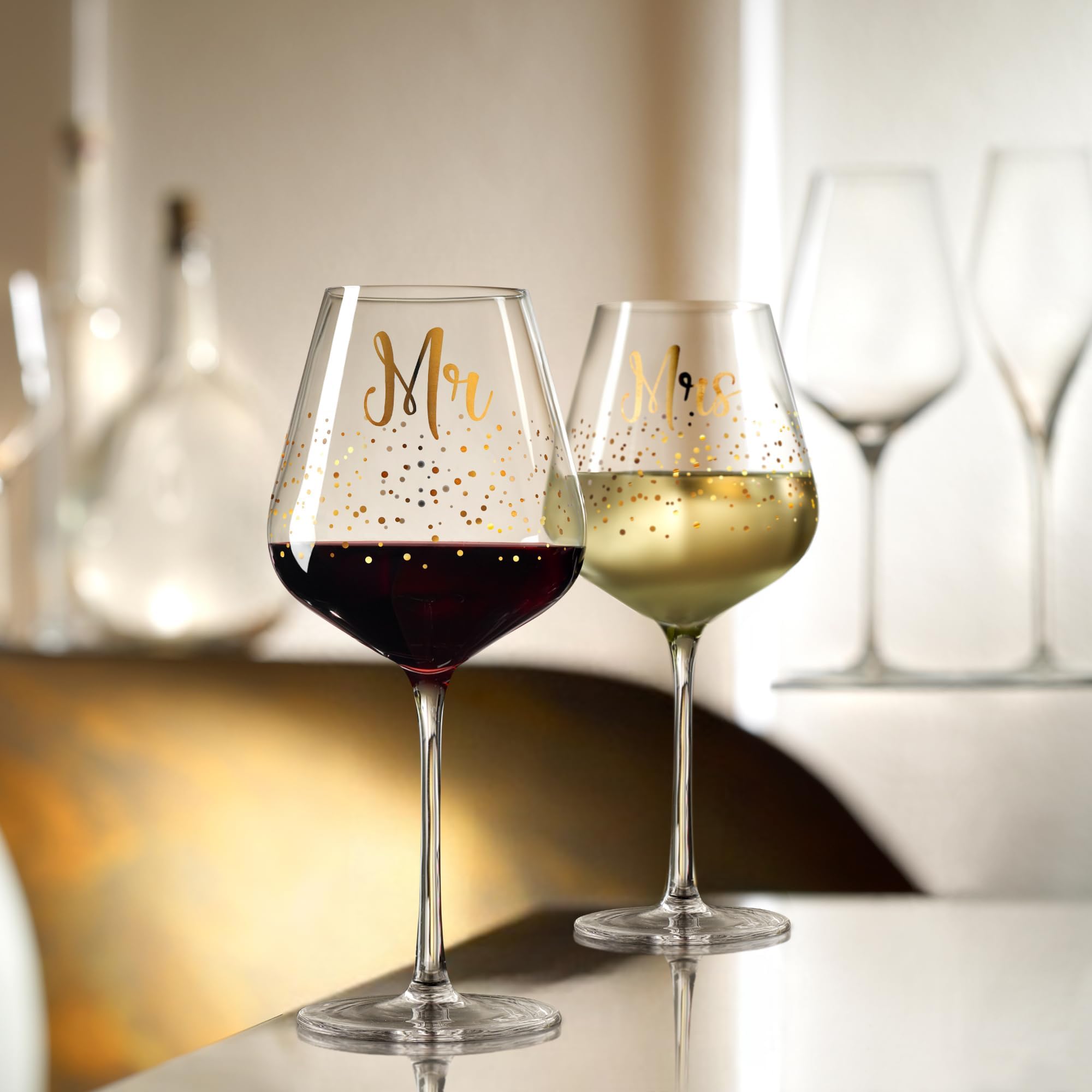 Joeyan 520 ml Set di 2 Mr e Mrs Calici Vino Rosso con Decalcomania Dorata