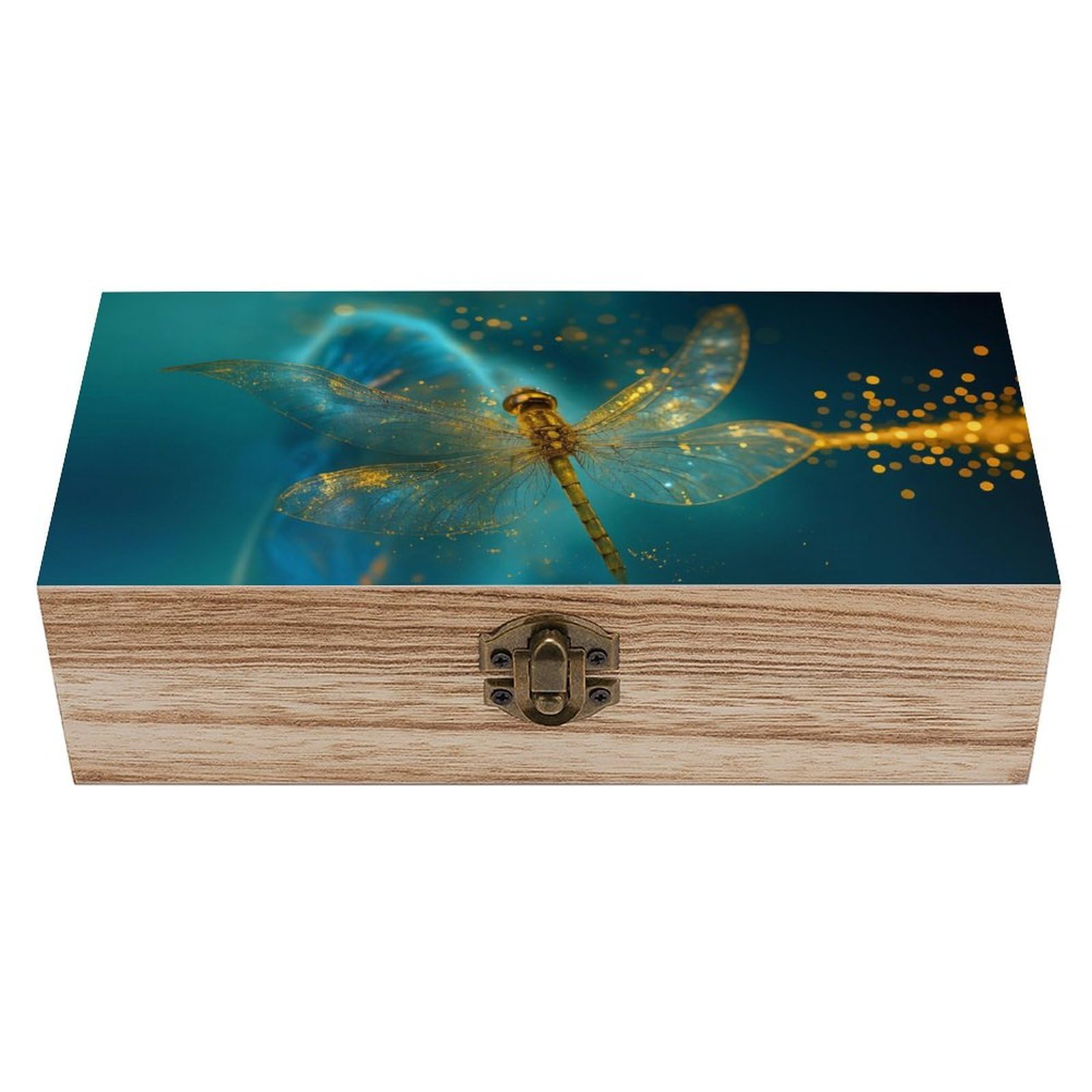 Oudrspo Magical Golden Dragonfly Retro Wooden Storage Box Keepsake Jewelry Decorative Art Storages Box Gift Boxs