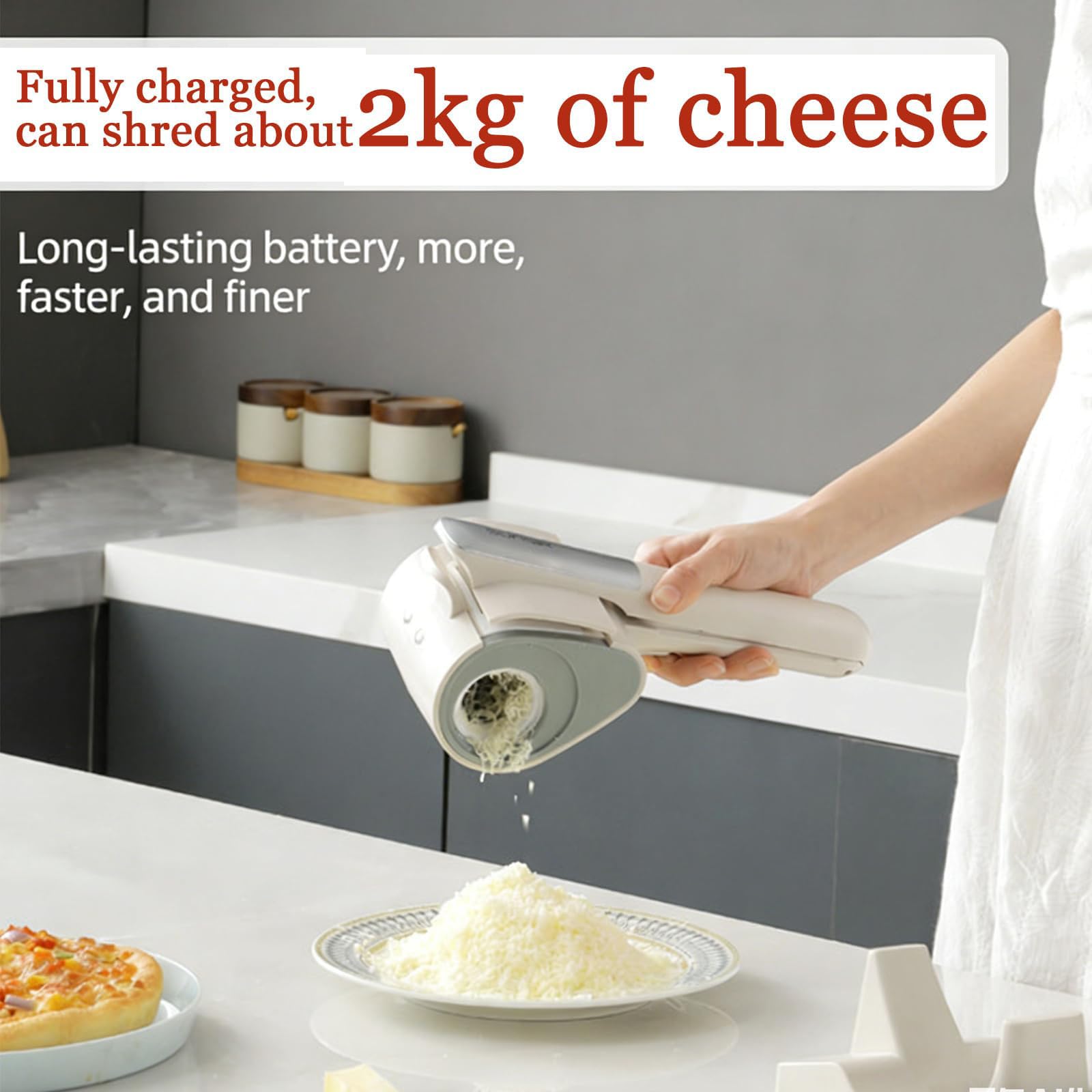 Rallador de queso eléctrico inalámbrico, cortador giratorio recargable con 2 cilindros, automático para queso, nueces, chocolate y verduras