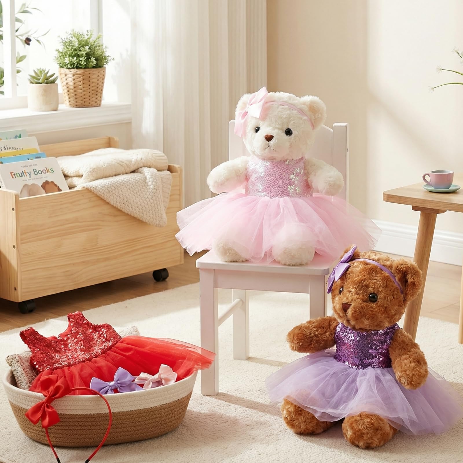 Relaxgiant 6 Pcs Bear Clothes with Bow Headbands Fit 12-16 Inch Dolls