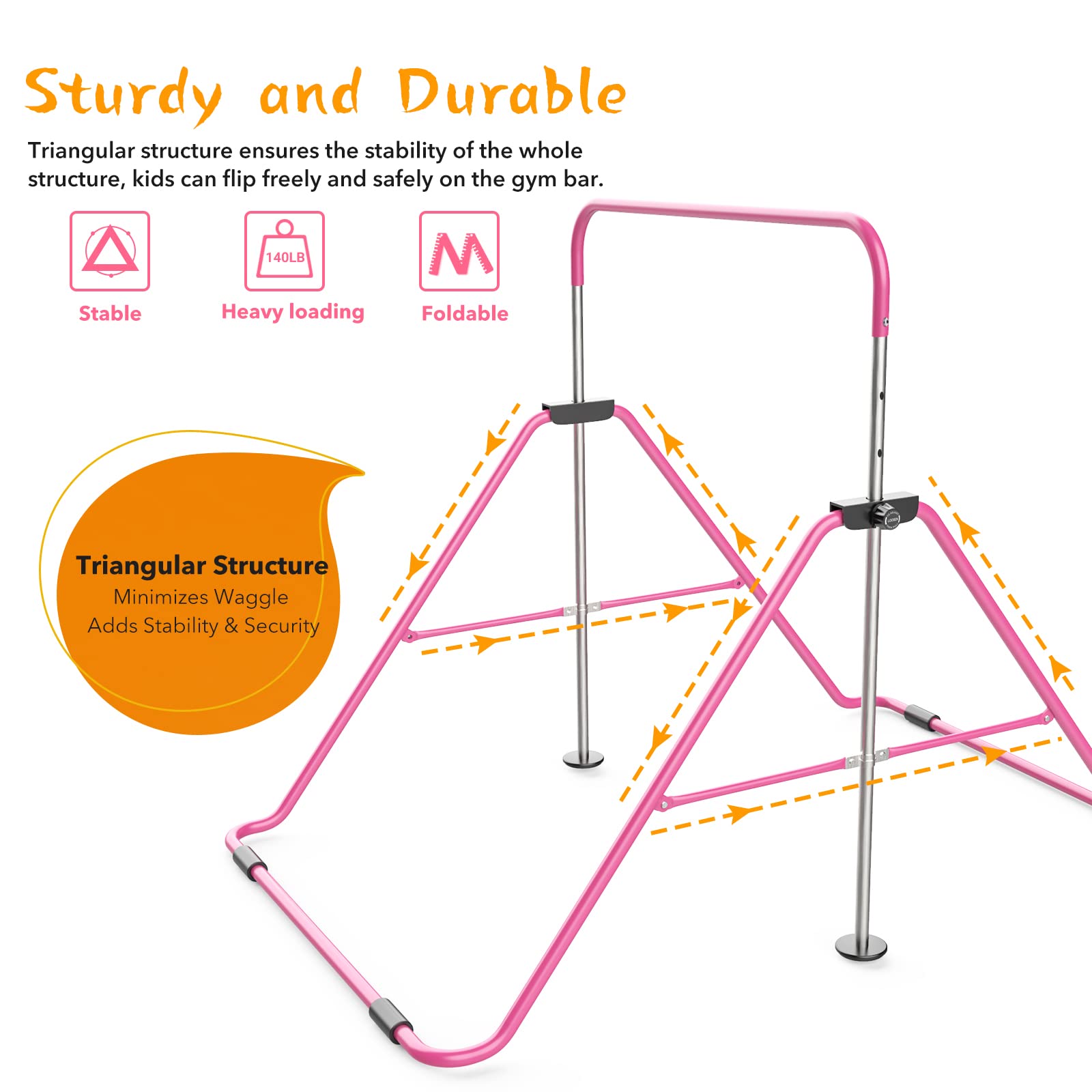 Safly Fun Gymnastics Bars Expandable Children's Training Monkey Folding Bars Climbing Tower Child Play Training Gym (Pink)