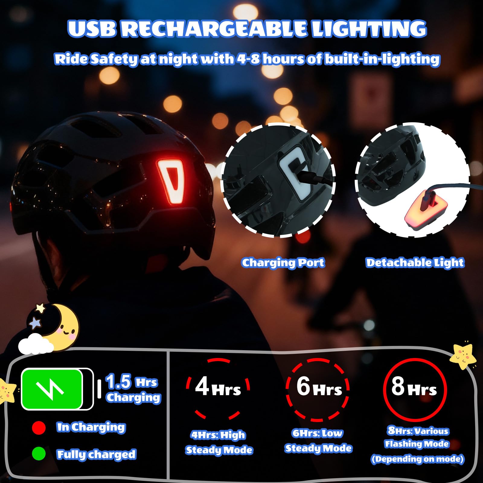 Casque de Vélo Réglable pour Enfants Garçons et Filles, avec Feu Arrière Sécuritaire Rechargeable, dégradé de Couleurs et légèr Casque pour Multisports