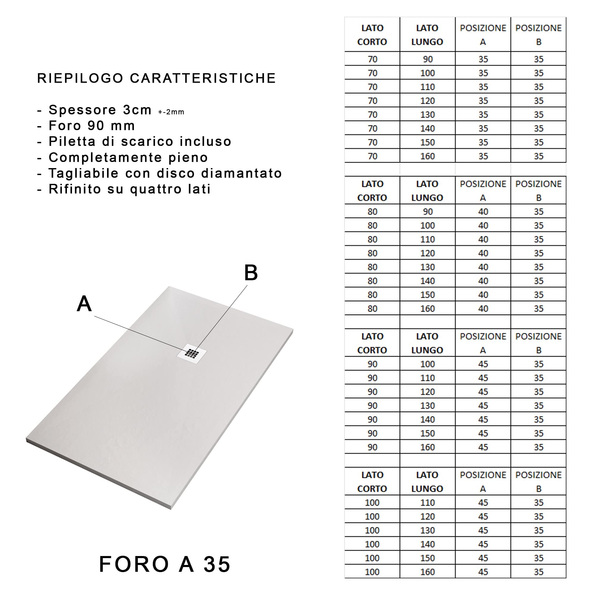 OLIMPO DOCCE - Piatto doccia in marmoresina tortora | Piletta Gratis - STAR PLUS - 80x100