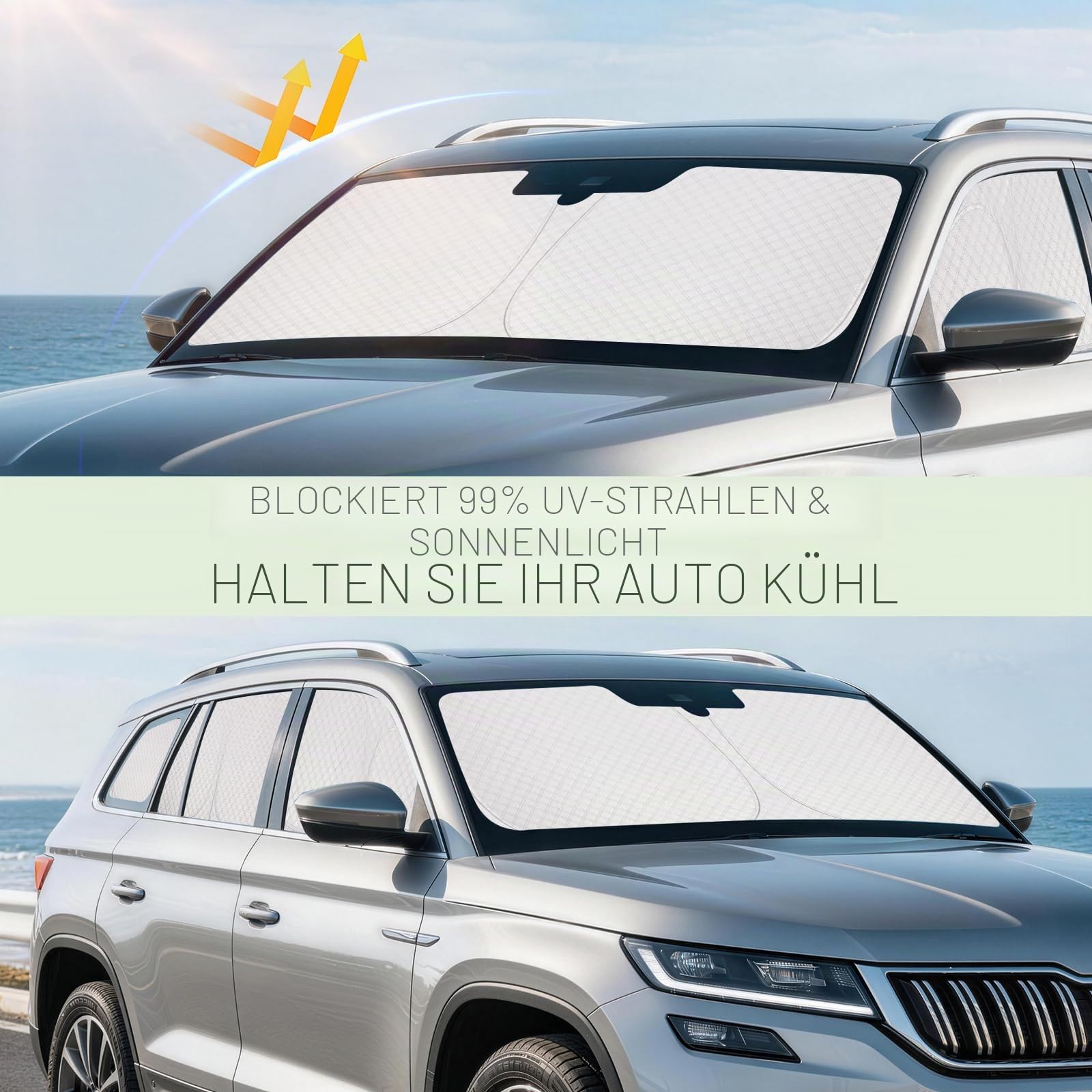 Sonnenschutz Auto für Skoda Kodiaq 2017-2024 Frontscheibe - 8 Stück | Perfekte Passform, 6-lagiger Stoff, Windschutzscheibe Heckscheibe Seitenscheibe, Schützt Privatsphäre, Verdunkelung