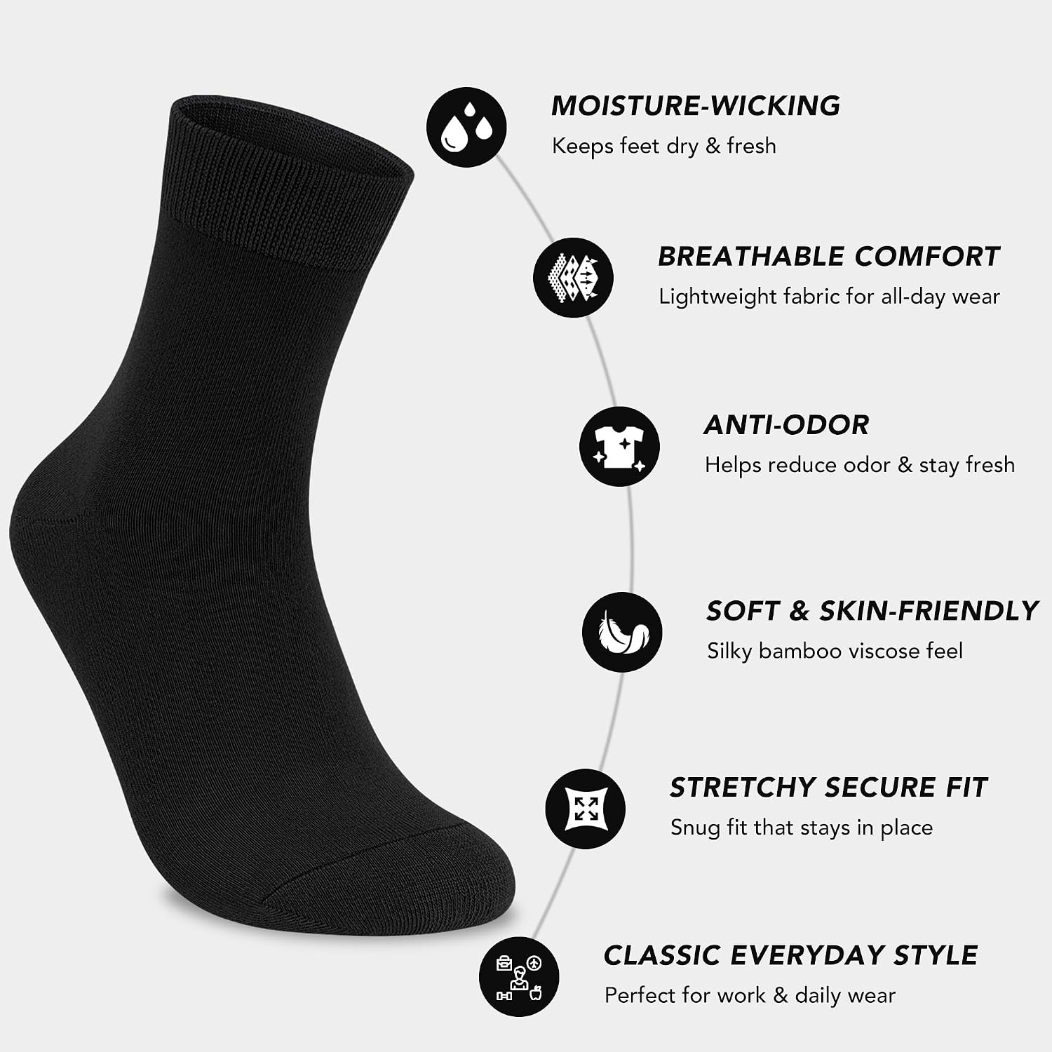 Mens Viscose Bamboo Quarter Crew Socks Thin Casual Soft Lightweight Above Ankle Breathable Classic Socks 6 Pairs