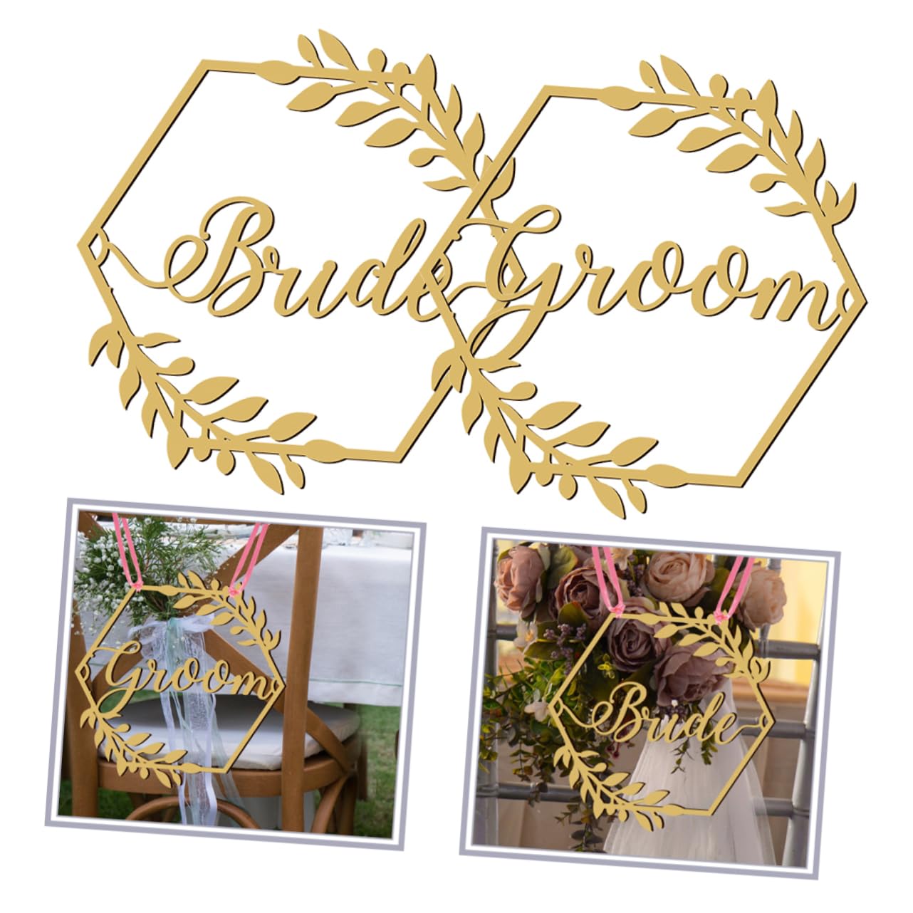 STOBAZA 3sätze Hochzeitsschild Braut Und Bräutigam Dekorative Holzschilder Für Hochzeitsstühle Elegante Stuhldekoration Für Zeremonien Und Empfänge Mit Schleifen
