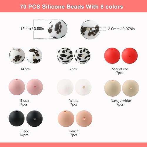 Miniatura 8 de HHCFAST 70 cuentas de silicona impresas deportivas, cuentas de silicona de 0.59 pulgadas para hacer llaveros, cuentas de silicona para bolígrafos,