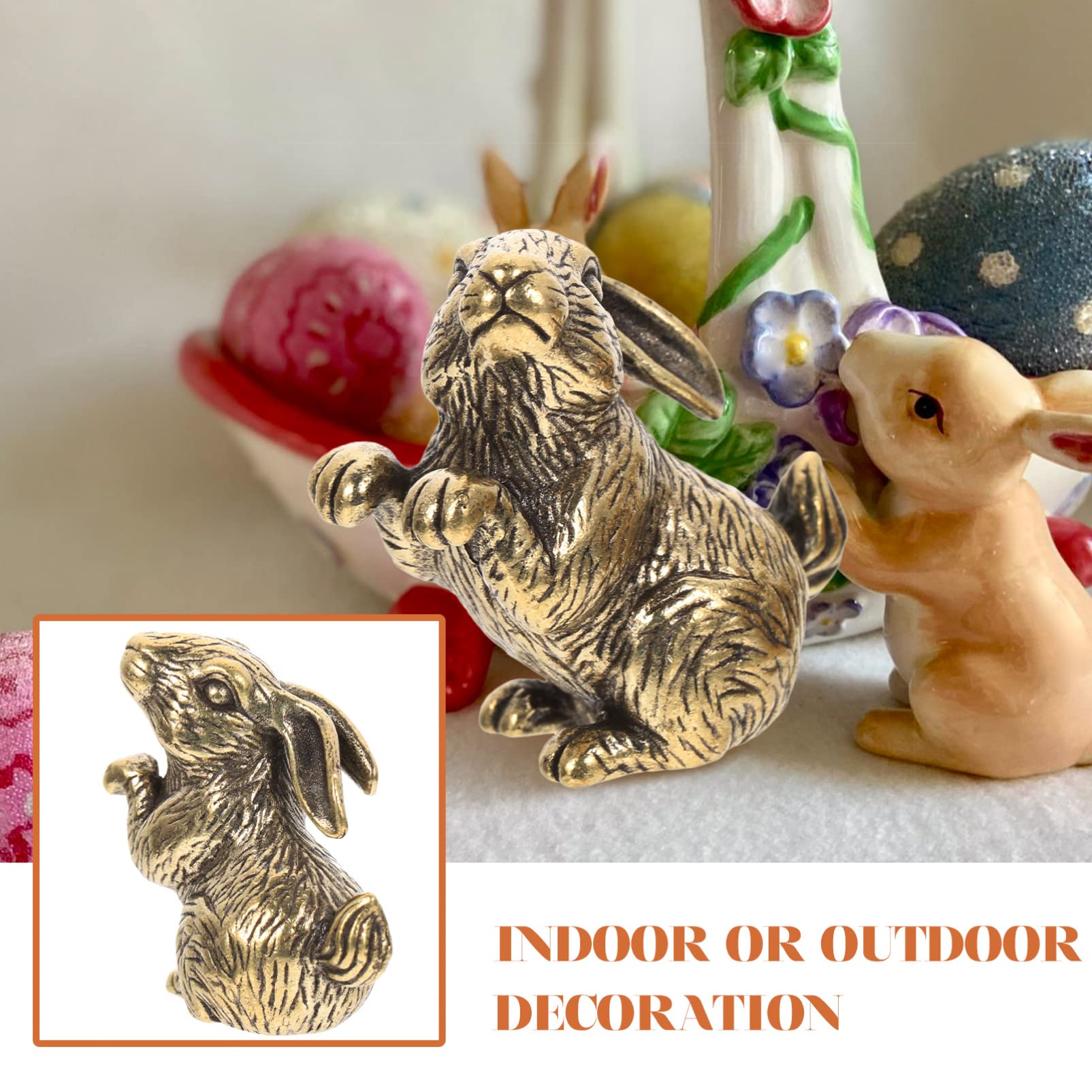Happyyami 2pcs Brass Rabbit Figurines Bunny Statues Retro Home Decor Sturdy Animal Models for Desktop Decoration - Image 4