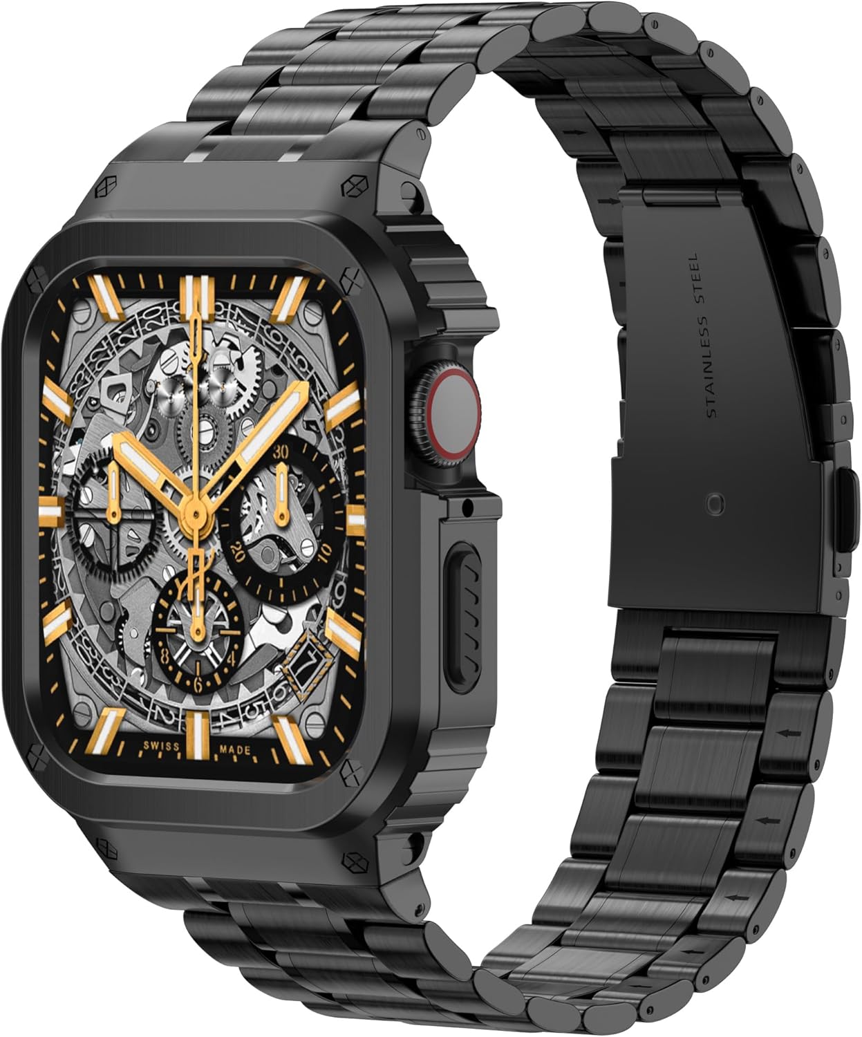 Metal Band Compatible with Apple Watch Band 44mm 45mm for Series SE/SE2 9 8 7 6 5 4,Stainless Steel iWatch Band with Bumper Case for Men,iWatch Strap with Metal Protective Cover
