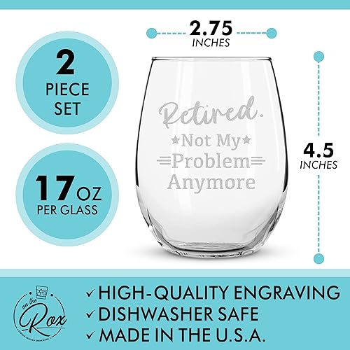 Miniatura 2 de Regalos de jubilación para mujeres – Juego de 2 copas de vino sin tallo de 17 onzas – Divertidos regalos de copa de vino jubilados – Regalos de