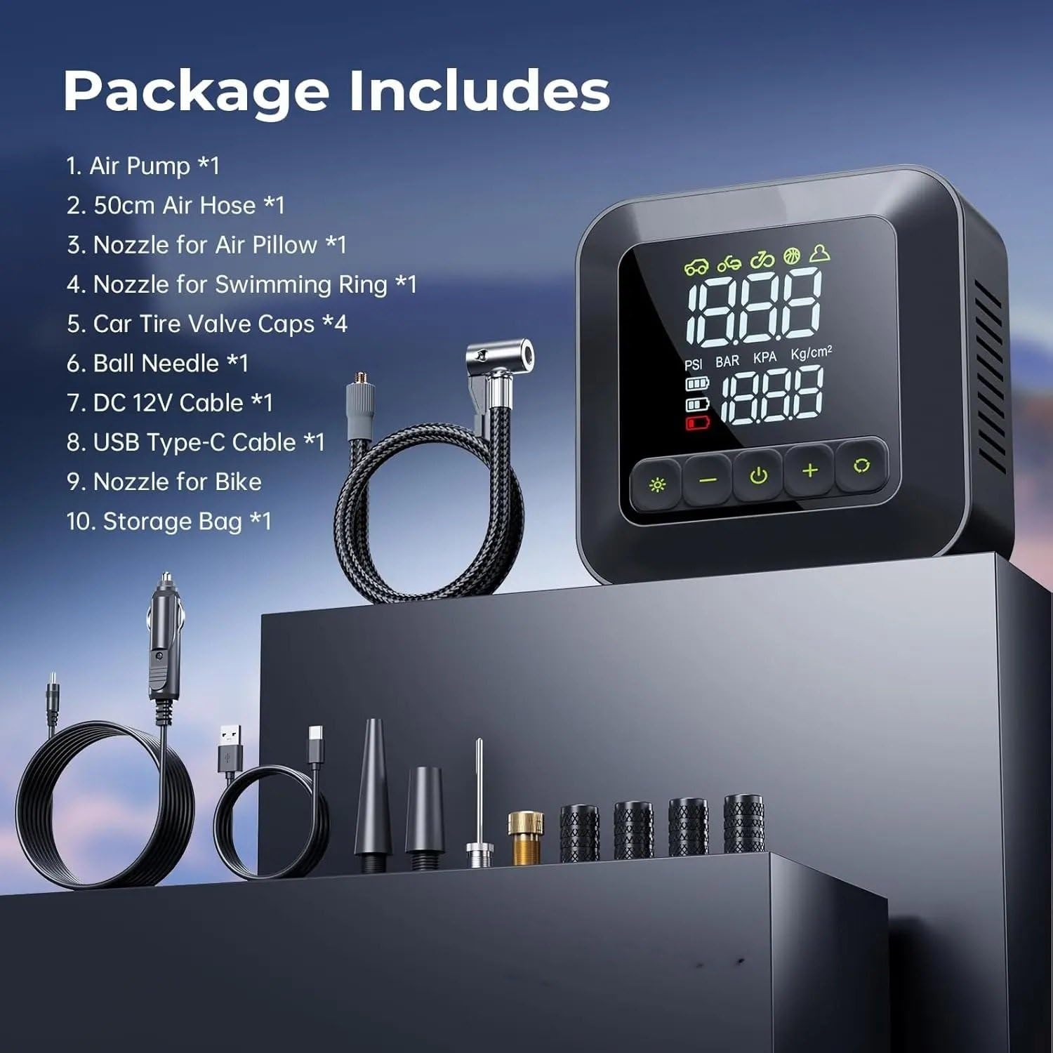 Compresseur Air Pompe à pneus portative Gonfleur Electrique