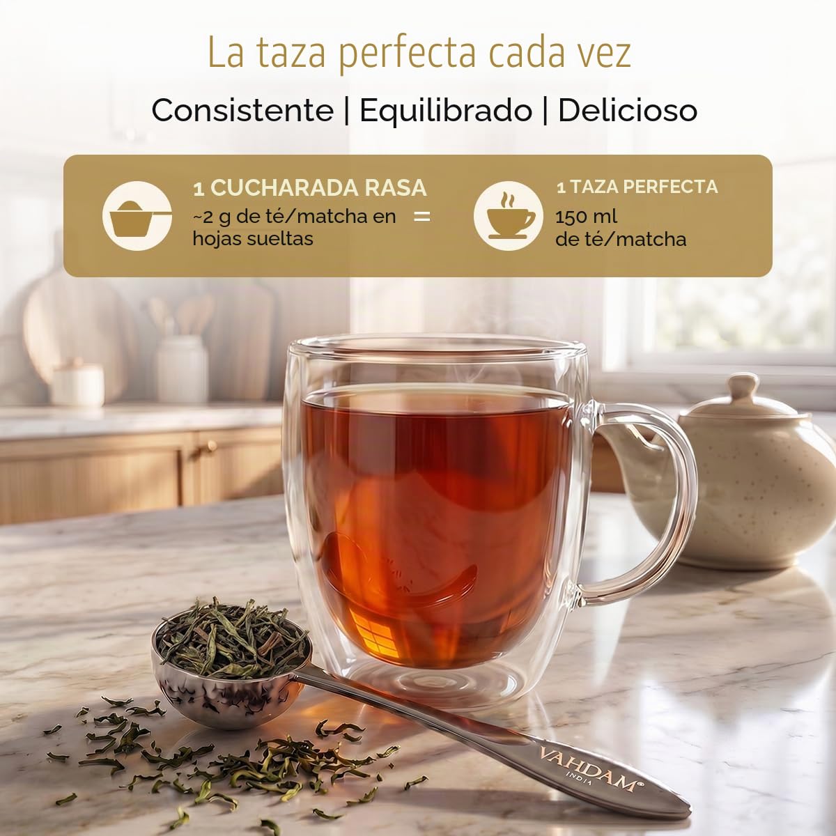 VAHDAM, Cuchara de té Perfect Serve | Cucharas de té de acero inoxidable | Cuchara mini de medición perfecta para preparar