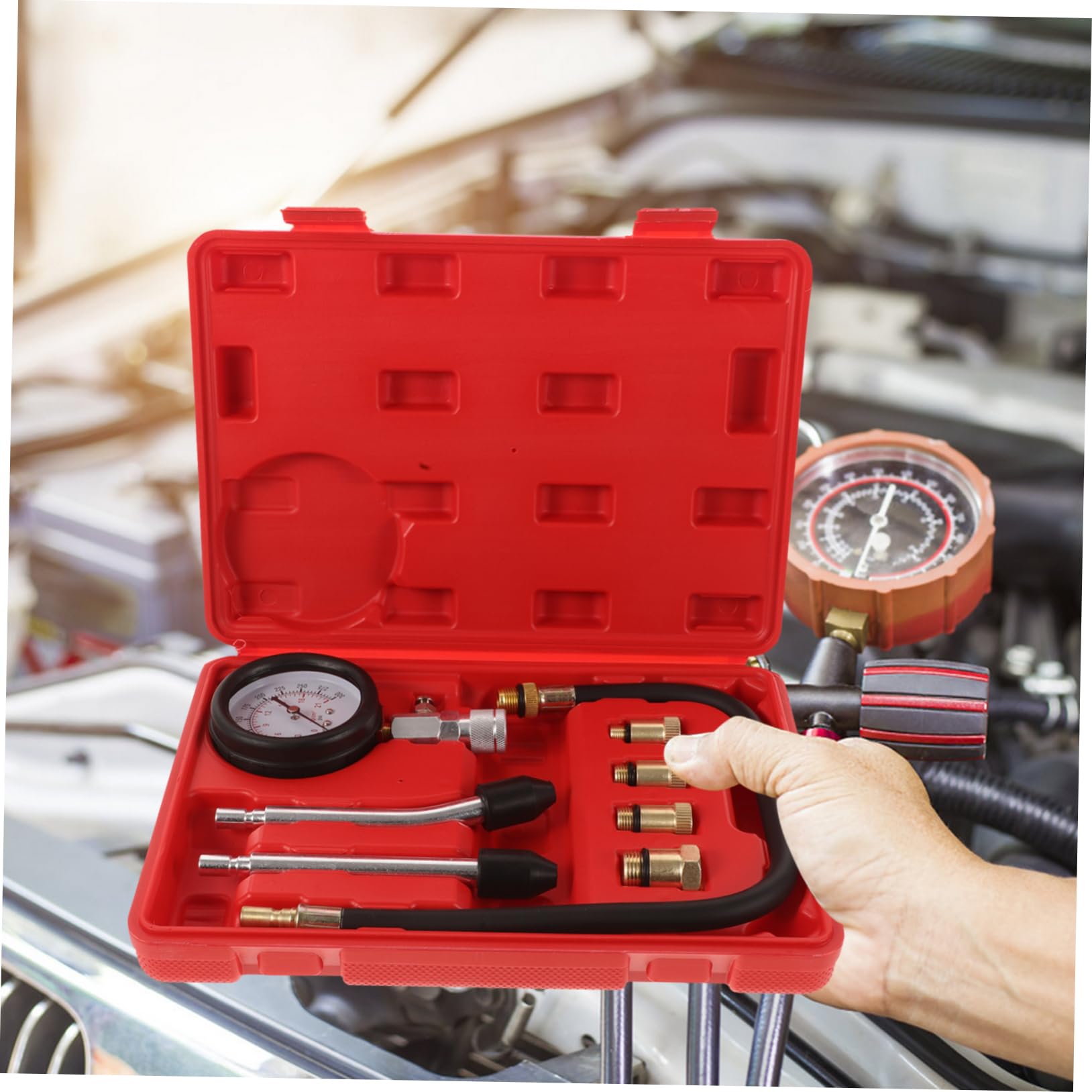 Gatuida 1set Tester Di Compressione Per Motori Benzina e Strumento Di Misura Per Cilindri Con Cassa Di Trasporto Alta Durabilità e Facile Utilizzo