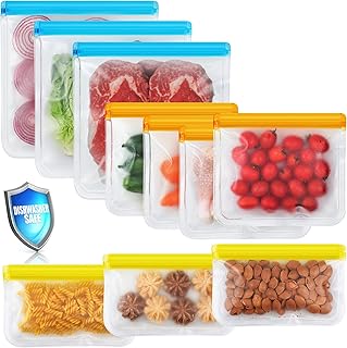 10 Pack Dishwasher Safe Reusable Bags, Leakproof Reusable Freezer Bags, ...
