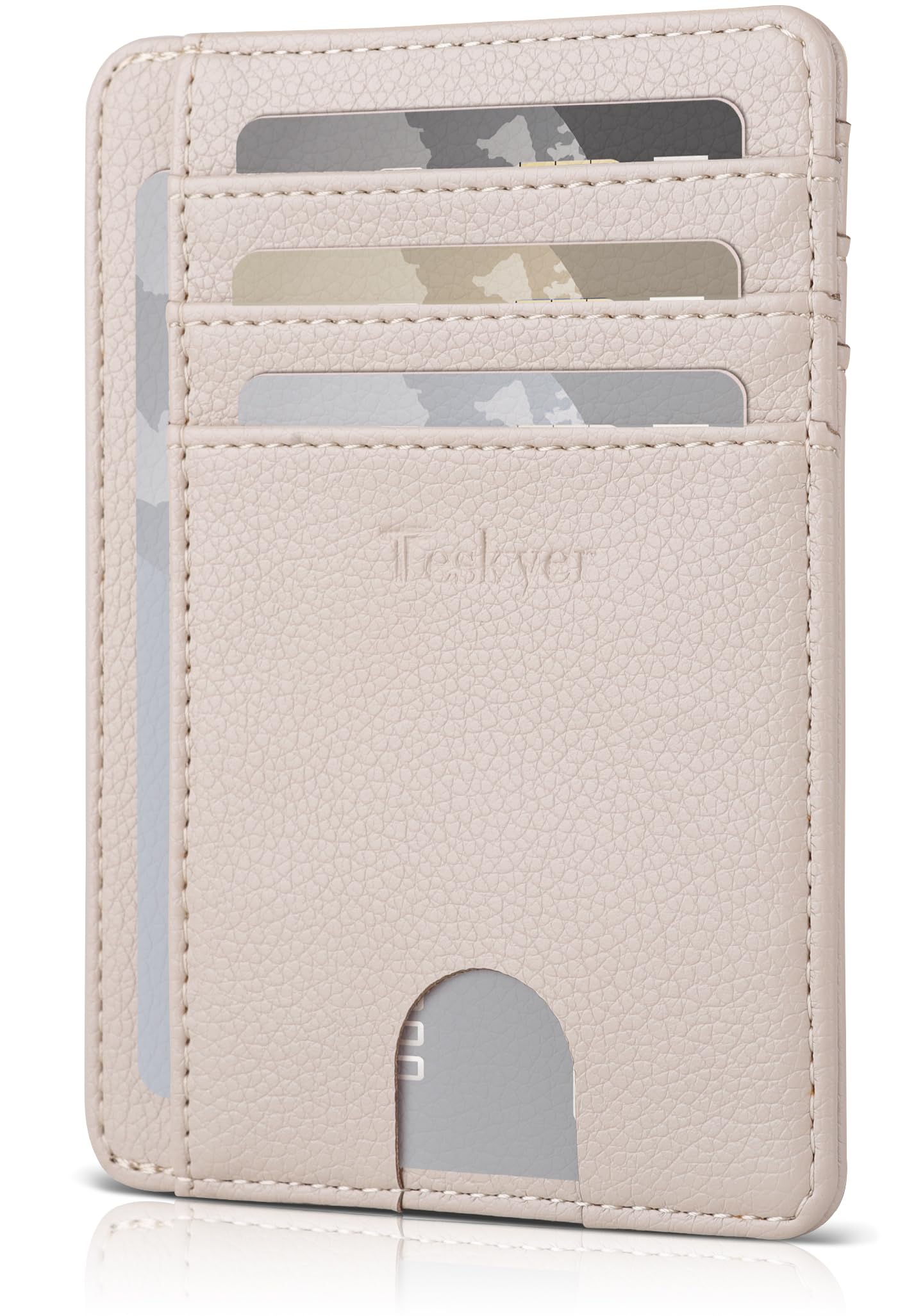 Teskyer Mini Portemonnaie, Kleines Kartenetui, PU Leder Schlankes Kartenetui, RFID-Schutz, Minimalistischer, mit ID-Fenster und Schnellzugriff-Fach, Beige