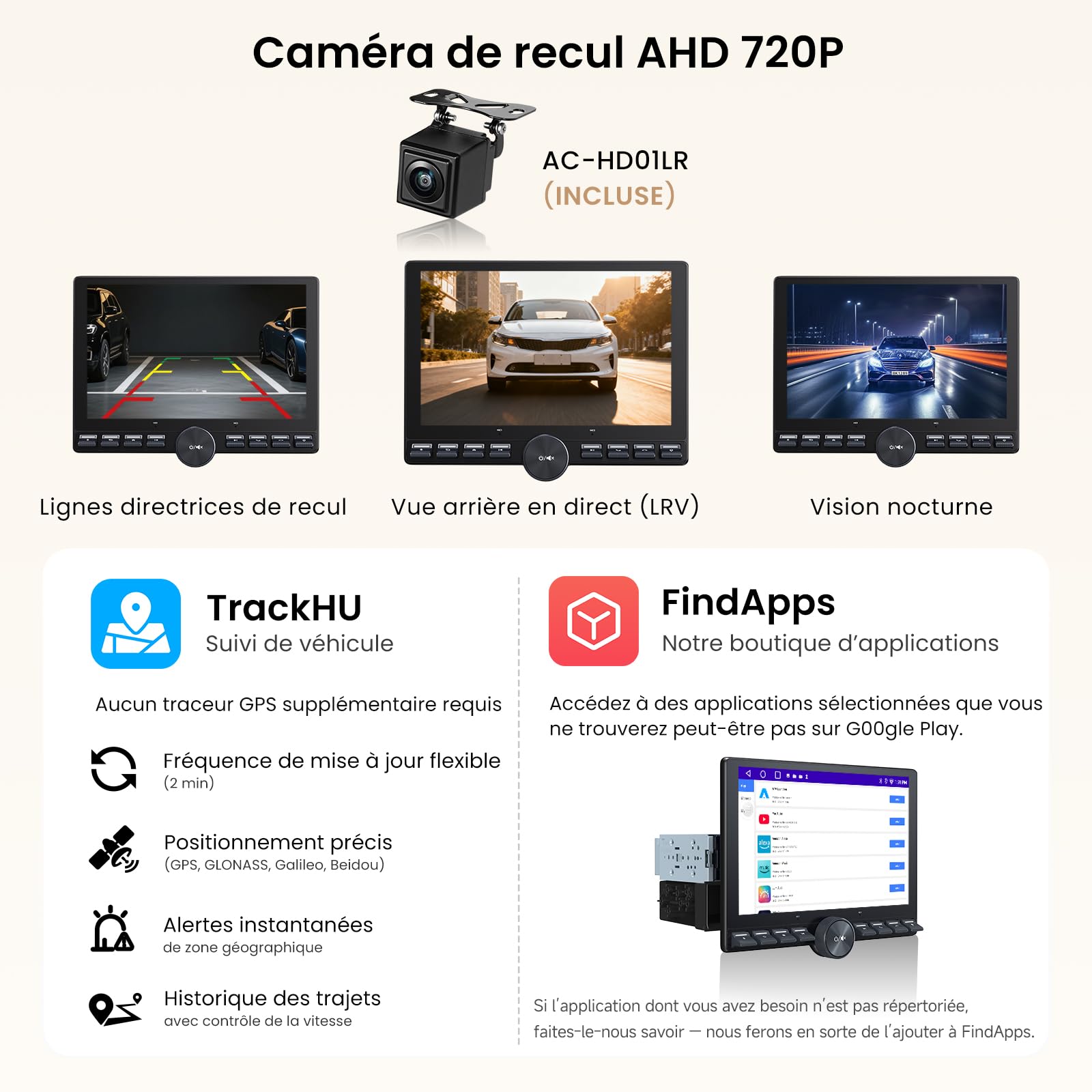 ATOTOZONE 10,1" FlexView Autoradio Android Adaptatif pour 1 Din et 2 Din, Écran Flottant ChatGPT AI Radio, Wi‑FI/USB/Bluetooth, CarPlay & Android Auto sans Fil, EQ/DSP/RDS, Caméra de Recul