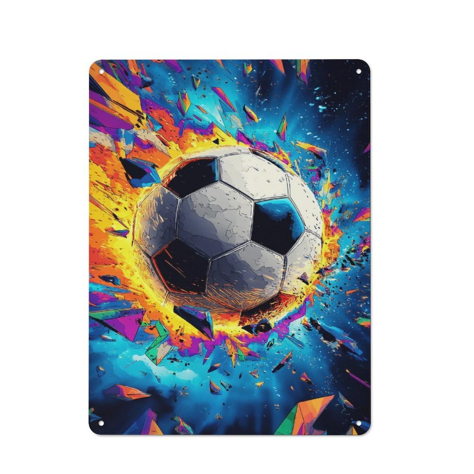 Junmoney Explosion Of Colors Soccer Ball Art Metal Wall Sign 40X30cm Featuring For Café Or Restaurant, A Decorative Metal Sign For Cafés And Restaurants