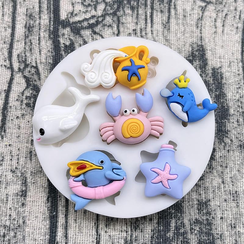 Dolphins Whales Crabs Starfish Marine Life Ocean Theme Vacation Silicone Mold Candy Desserts Gum Paste Pudding Crystal Cupcake Cake Topper Decor Mould