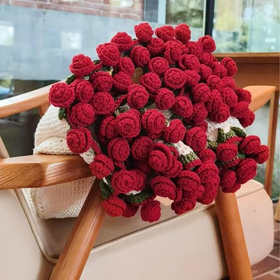 Flower Bouquet Blanket, Finished Rose Bouquet Crochet Blanket Handmade Flowers Blanket Made of Crochet Roses Bouquet Blanket Romantic Gift (Rose, 60 cm)