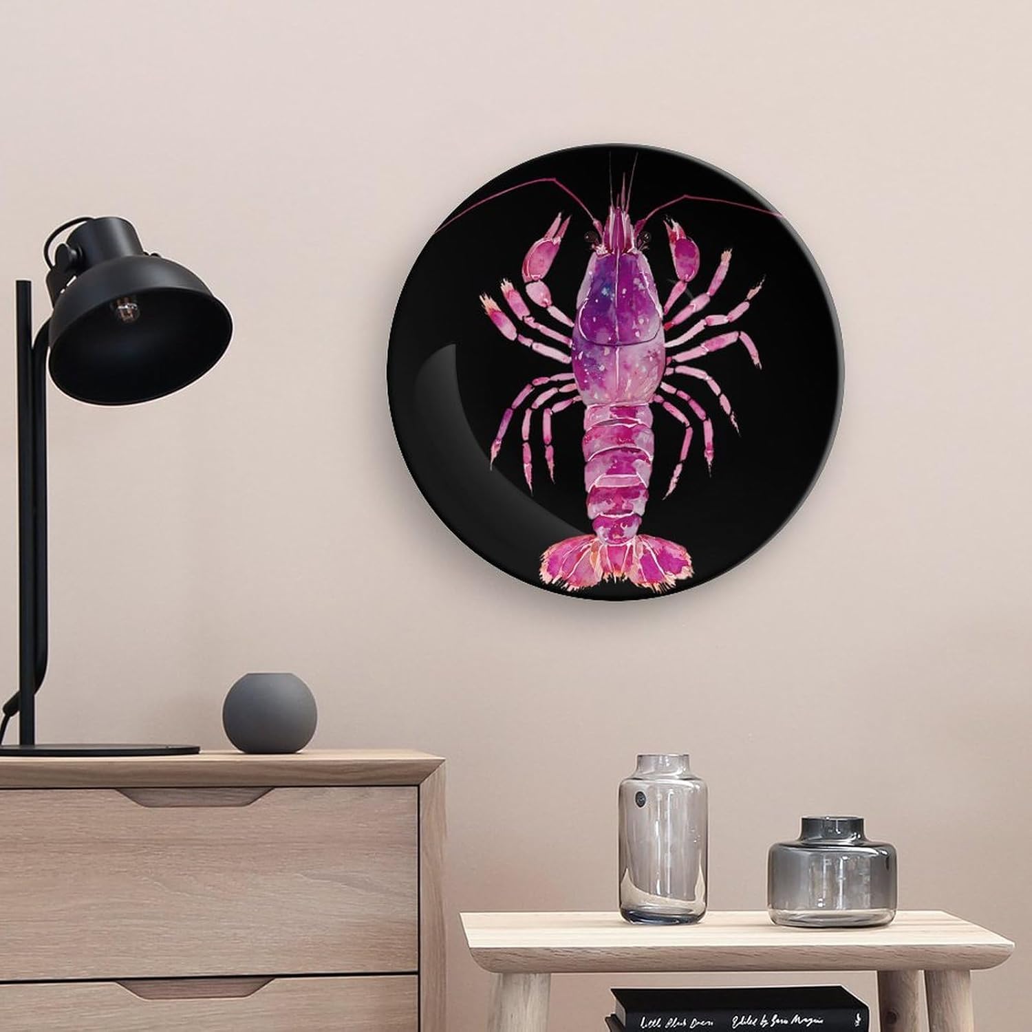 Shrimp Lobster Crayfish Sea Creature Decorative Plates for Display Ceramic Plate Tray with Stand Hanger Home Decor