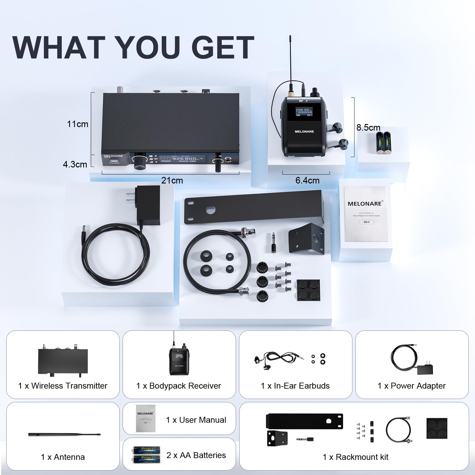 MELONARE Wireless IEM System Auto Scan Stereo SD-2-1R