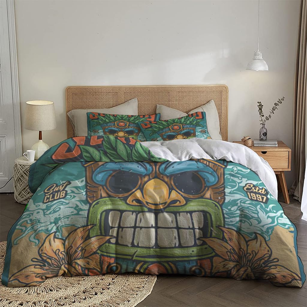 NIBAINLO 布団カバーカラフルな部族のテーマのサーフィン-アロハ-ハワイ 肌に優しい ピーチスキン加工 掛け布団カバー 和式 洋式 あったか 布団カバーセット リバーシブル ホームステイ ホテル 家庭兼用