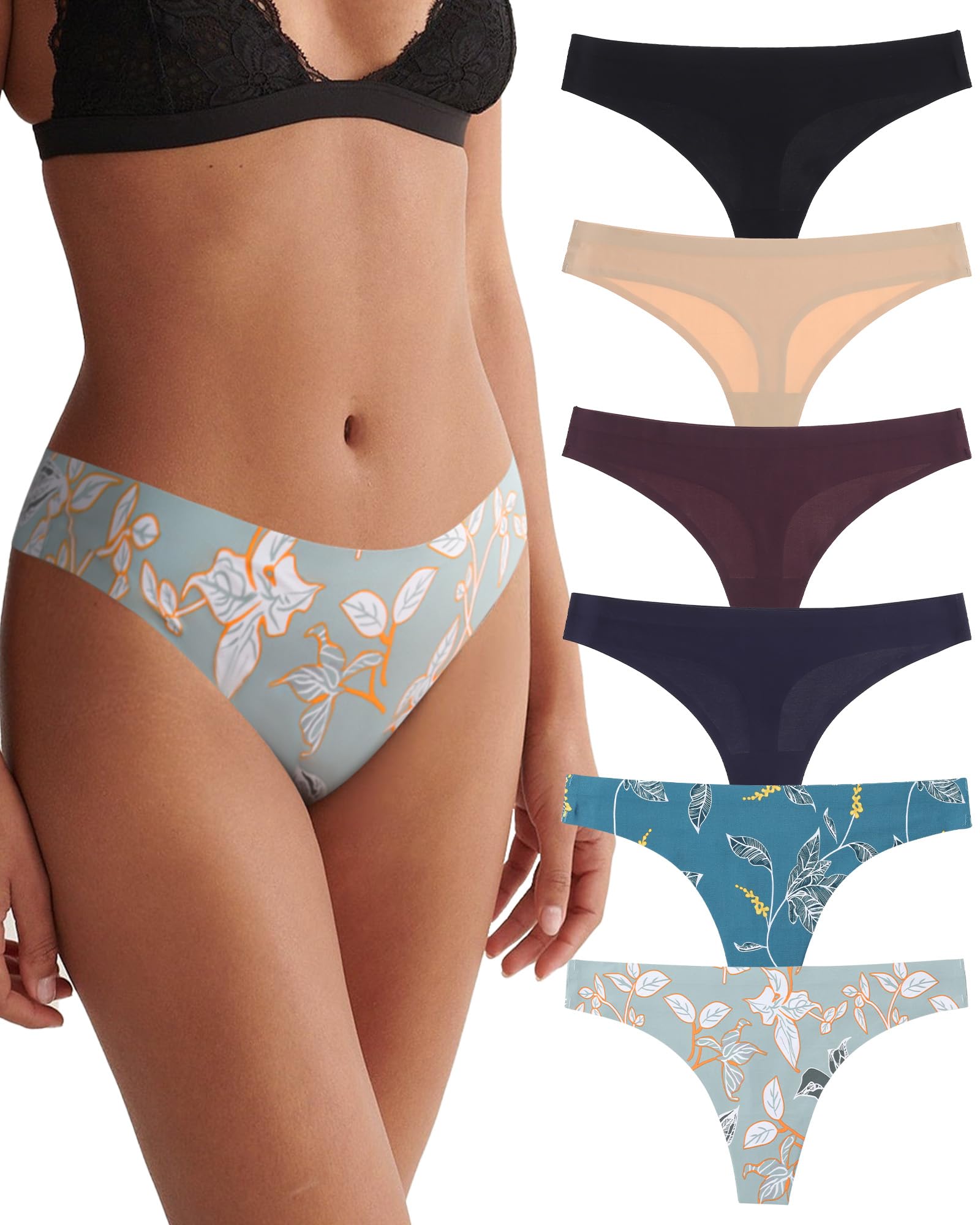 SECRET AROMA Pack de 6 Tangas Sin Costuras Tanga Mujer Bragas Invisibles Ropa Interior Mujer Bikini Elástico Tangas y Tangas para Mujer Multipack S-XL