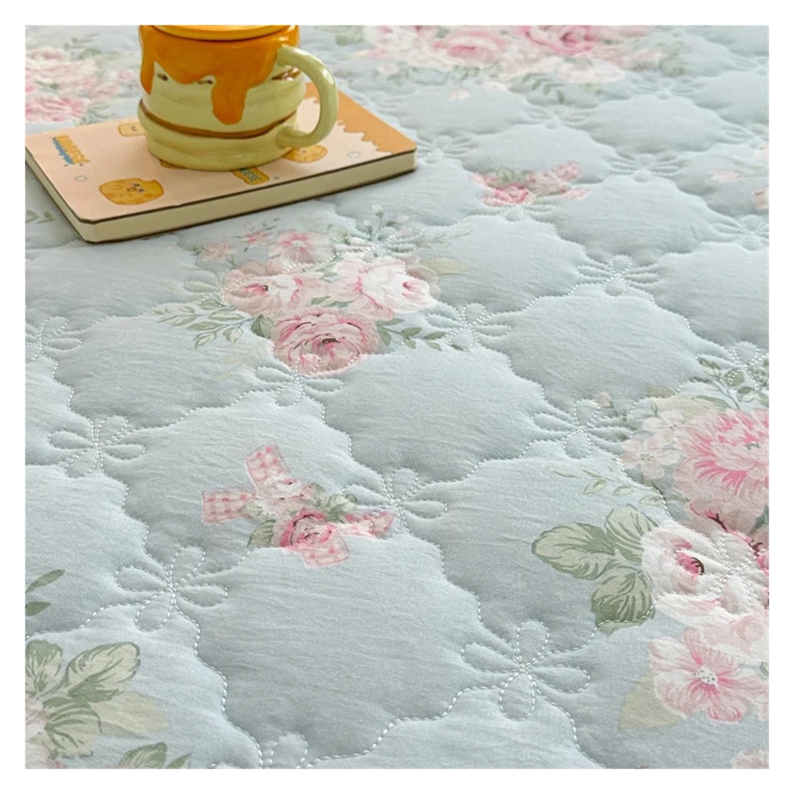 Falda de Cama Falda de Cama Acolchada algodón Lavado, Funda colchón Flores Frescas, decoración del Dormitorio hogar, Colcha 150x200, 1 ud para la decoración de la Cama(7,Only 2pc Pillowcase)