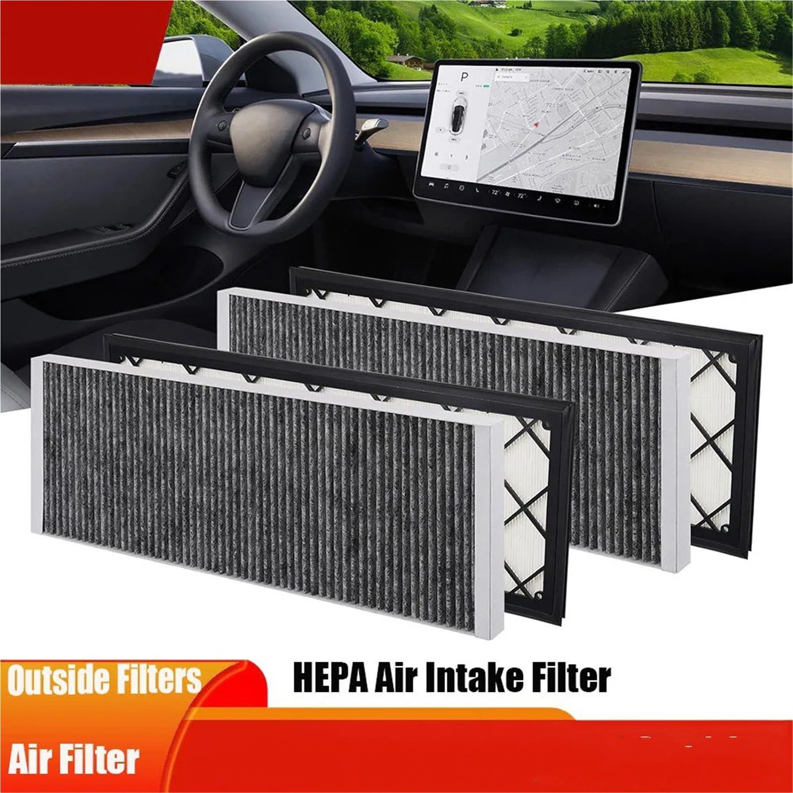 Para Tesla Para Modelo Y 2020-2024 Filtro De Aire Cabina Reemplazo Entrada HEPA Con Accesorios Carbón Activado