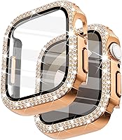 Vista 47 de Surace - Carcasa compatible con Apple Watch de 1.65 pulgadas con protector de pantalla de cristal templado, diseño brillante con 300 diamantes