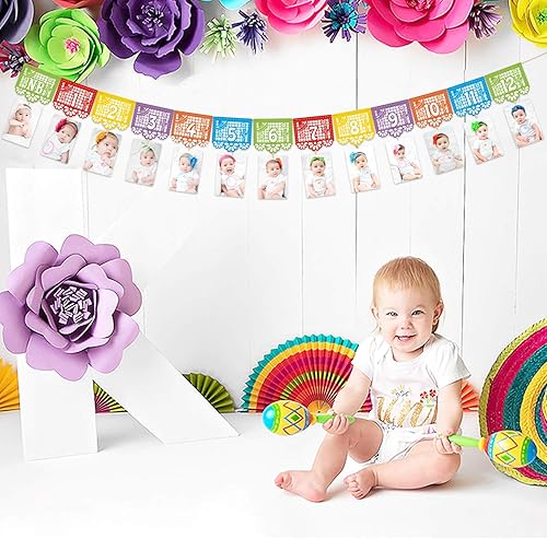 Miniatura 8 de Kitticcino Cartel de fotos de fiesta mexicana para el primer cumpleaños, papel picado UNO, cartel de fotos mexicanas para fiesta, pancarta mensual