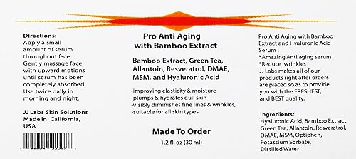 Miniatura 2 de Pro Anti Aging Serum Extracto de bambú, té verde, alantoína, resveratrol, DMAE, MSM, ácido hialurónico (1.2 onzas, dispensador de bomba)