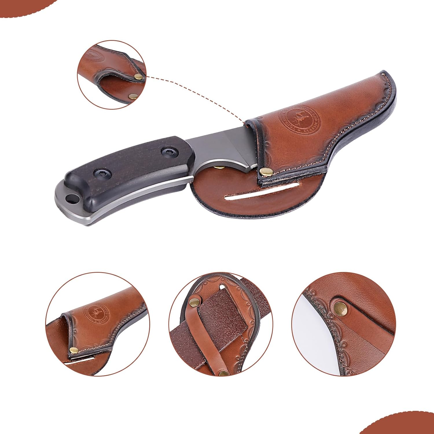 Tourbon Leather Fixed Blade Knife Sheaths Right Side Draw Knives Holder for 2.5" Length Blade With 2" Belt Loop EDC Tools Holster