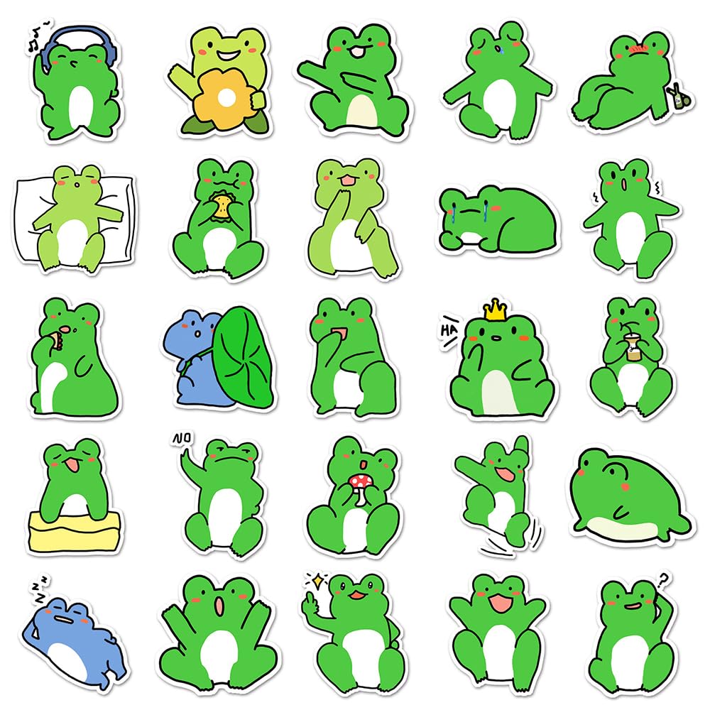 Cute Frog Vinyl Stickers, 50 PCS Waterproof Illustrated Animal Decals for Laptops Scrapbooking, Journals, Notebooks - Image 3