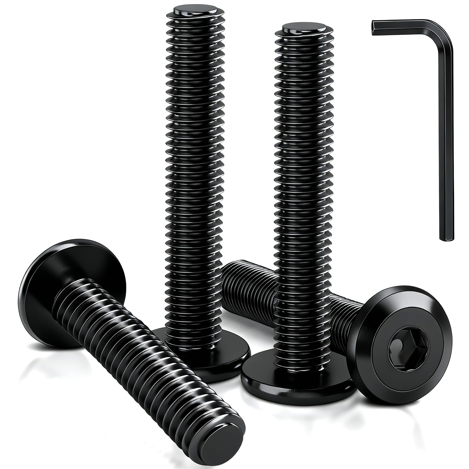 50Pcs M5 x30mm Black Hex Socket Flat Head Bolts - Black 304 Stainless Steel Long Socket Screws