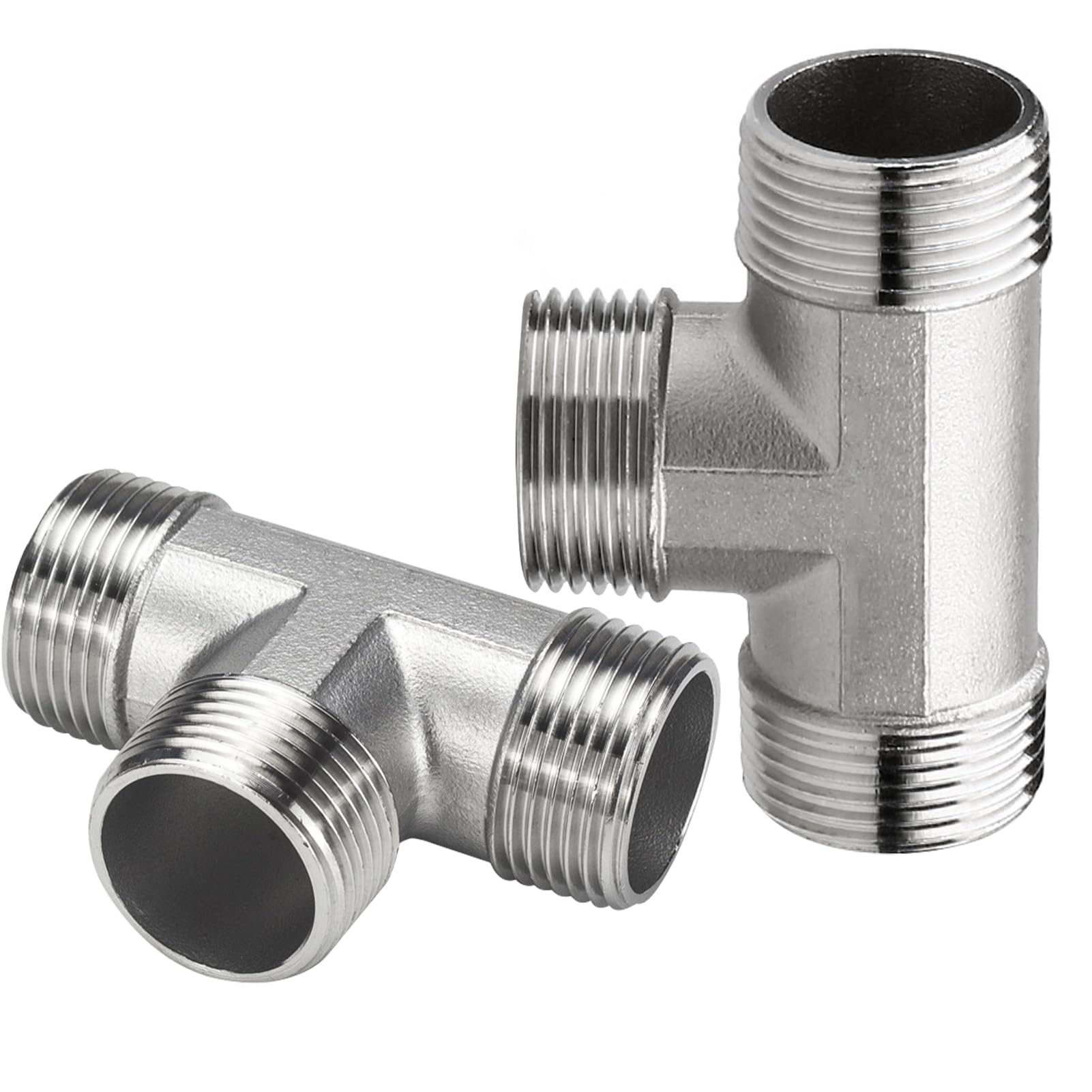 2 Stück Edelstahl T-Stück 3/4 Zoll, 3/4" AG Edelstahl 3-Wege T Verteiler, 3/4" BSP Außengewinde T förmig, DN20 T-Stücks Wasseranschluss, 3 Wege T-Verbindungsstück, 3 Wege T-Verbinder für Sanitär