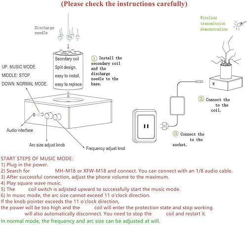 Miniatura 5 de Kit de bricolaje de bobina de música, bobina de música, base acrílica, carcasa de arco de plasma, experimento de altavoz de plasma, modelo de